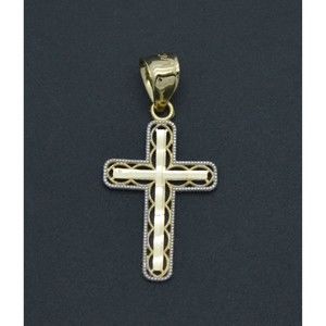 Real 10K Solid Yellow White Gold 35mm Cross Crucifix Oval diamond Cut Pendant